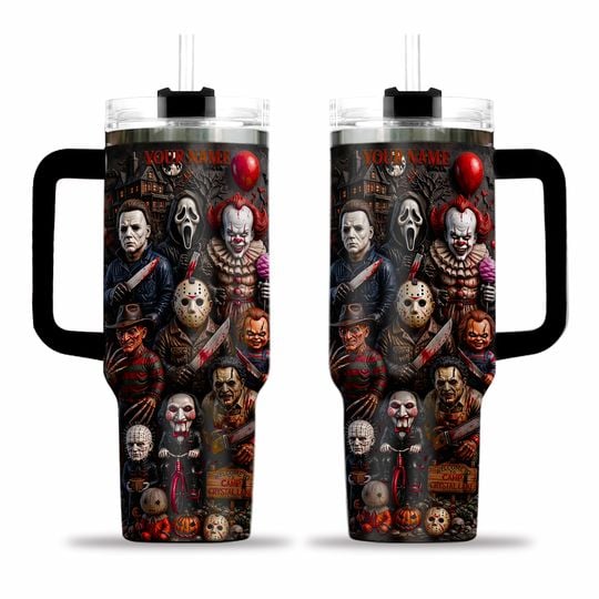 Spooky Colorful 40oz Tumbler With Handle - Personalized Gifts For Horror Lovers 02NATA280726