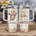 Personalized Giraffe 40oz Tumbler With Handle And Straw