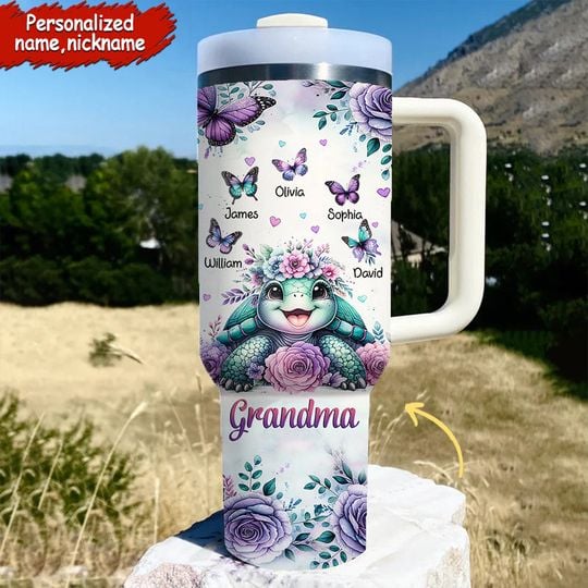 Personalized Purple Rose With Turtle Custom Butterfly 40Oz Tumbler
