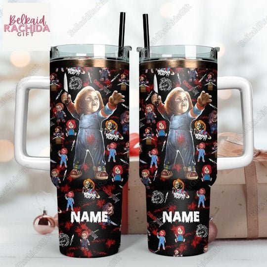 Halloween Chucky 40oz Tumbler, Chucky Doll Tumblers Cups, Child's Play Stainless Steel Tumbler, Tumbler With Straw, Horror Movie Gift