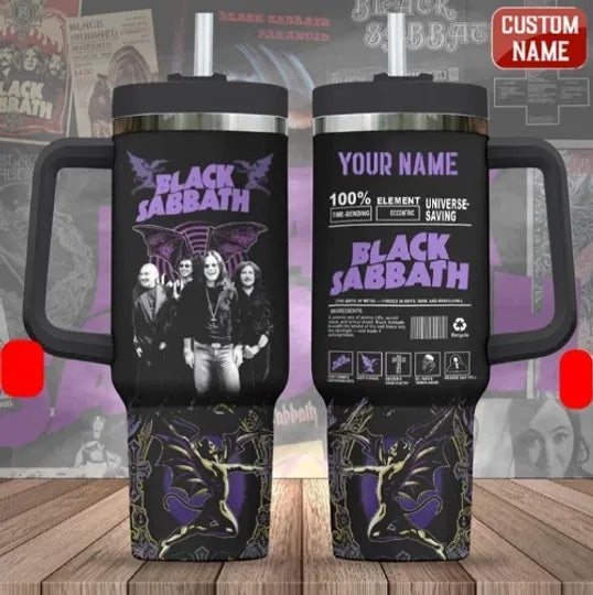 Black Sabbath 40oz Tumbler with Handle - Custom Personalized Rock Tumbler