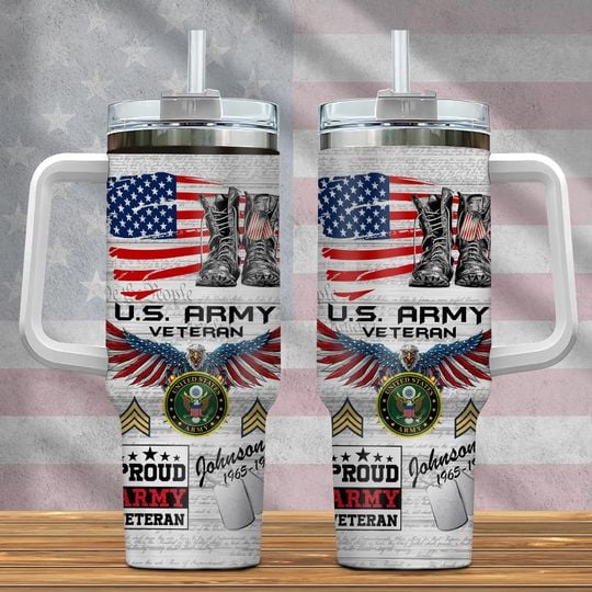 Customized U.S Veteran Tumbler 40oz with Handle
