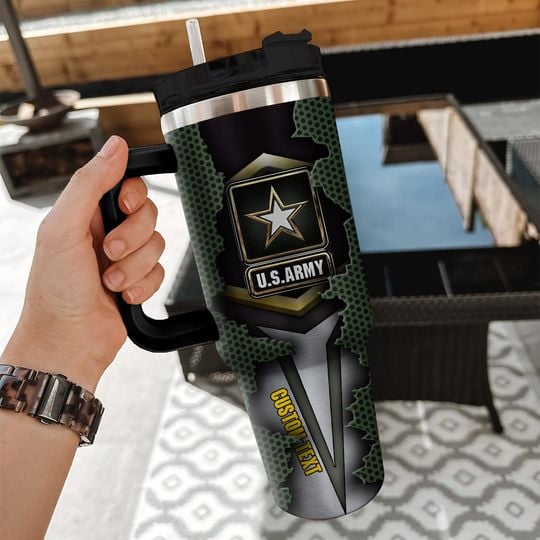 Customized US Military Pride Tumbler 40oz with Handle