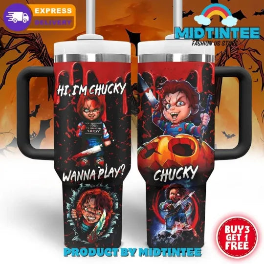 Chucky Halloween Wanna Play Stanley Tumbler 40oz Chucky Tumbler Gift For Fan