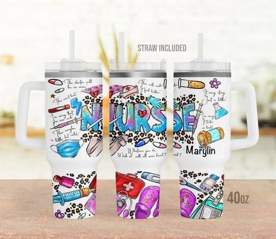 Personalized Nurse Tumbler 40oz with Handle: Nurse Gift