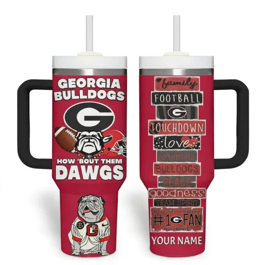 Custom Bulldogs Woof Woof Georgia Fan Gift Insulated Tumbler 40oz With Handle