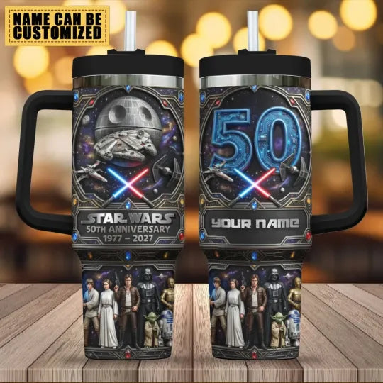 Personalized Star Galaxy Wars 50th Anniversary 40oz Tumbler with Handle