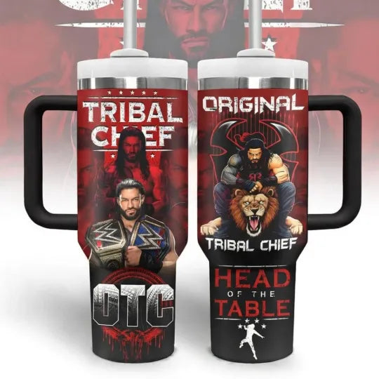 Black Red Wrestling Fan Gift Tumbler 40oz With Handle