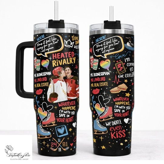 Heated Rivalry 40oz Tumbler with Handle, Hockey Romance Inspired Gift
