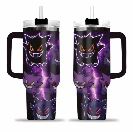PKM Gengar Evolution Stainless Steel Tumbler Cartoon Tumbler 40oz with Handle