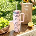 Kitty 40oz Tumbler with Handle - Pink Stainless Steel Travel Mug