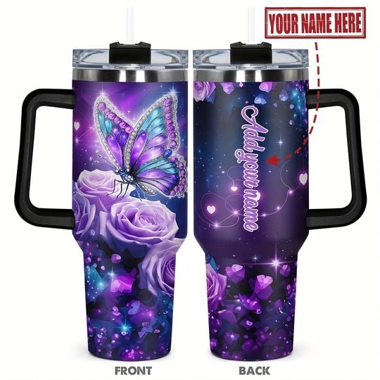1pc, Personalized 40oz Tumbler with Lid, Butterfly, Custom Name Stainless Steel Water Bottle, Insulated and Durable, Gift for Any Occasion: Birthdays, Holidays, or Special Moments for Family, Friends, Teachers, or Coworkers