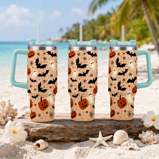 Halloween 40oz Tumbler, Spooky Ghost Pumpkin Cup, Back to School Travel Mug, Cute Halloween Water Bottle, Teacher Gift, Aesthetic Fall Gift
