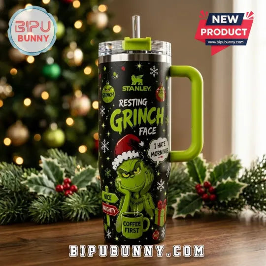 40oz Tumbler with Handle, Funny Resting Face Character Design
