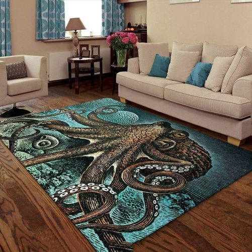 Blue Octopus Area Rug