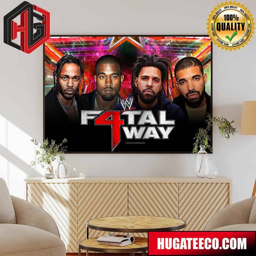 Drake X Kanye West X Kendrick Lamar X J Cole Fatal 4-Way Match WWE Style Poster Canvas