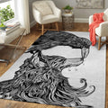 Fenrir And Raven Line Art Viking Area Rug