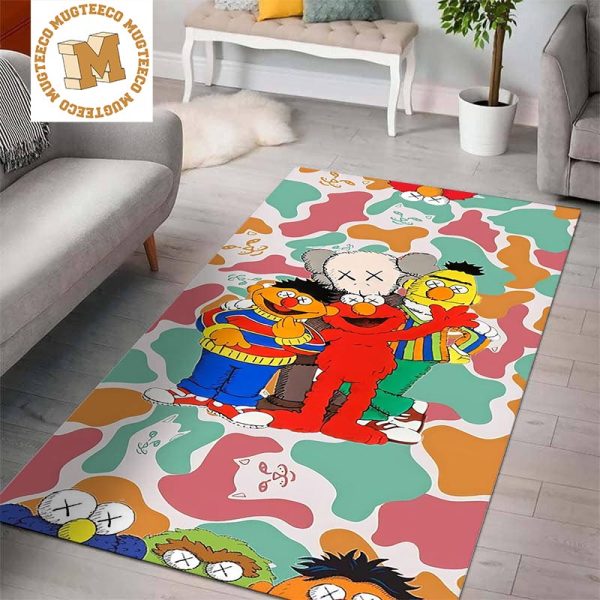 Kaws Sesame Street Friends Cat Middle Finger Funny Trippy Background Rug Home Decor