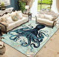 Map Earth Blue Octopus Rug