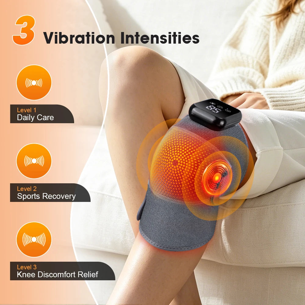 Cordless Heated Knee Massager Vibrating Knee Heating Pad for Knee and Leg Relaxation with Extended Fastener Strap