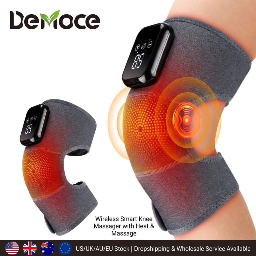 Cordless Heated Knee Massager Vibrating Knee Heating Pad for Knee and Leg Relaxation with Extended Fastener Strap