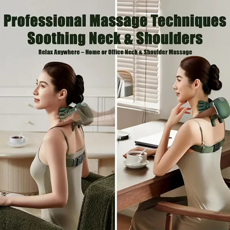 Wireless Bionic Heated Electric Neck and Shoulder Massager with Finger Massager, Portable Shiatsu 4D Kneading Deep Tissue Body Massager with Simulated Human Hand Design for Pain Relief and Muscle Relax