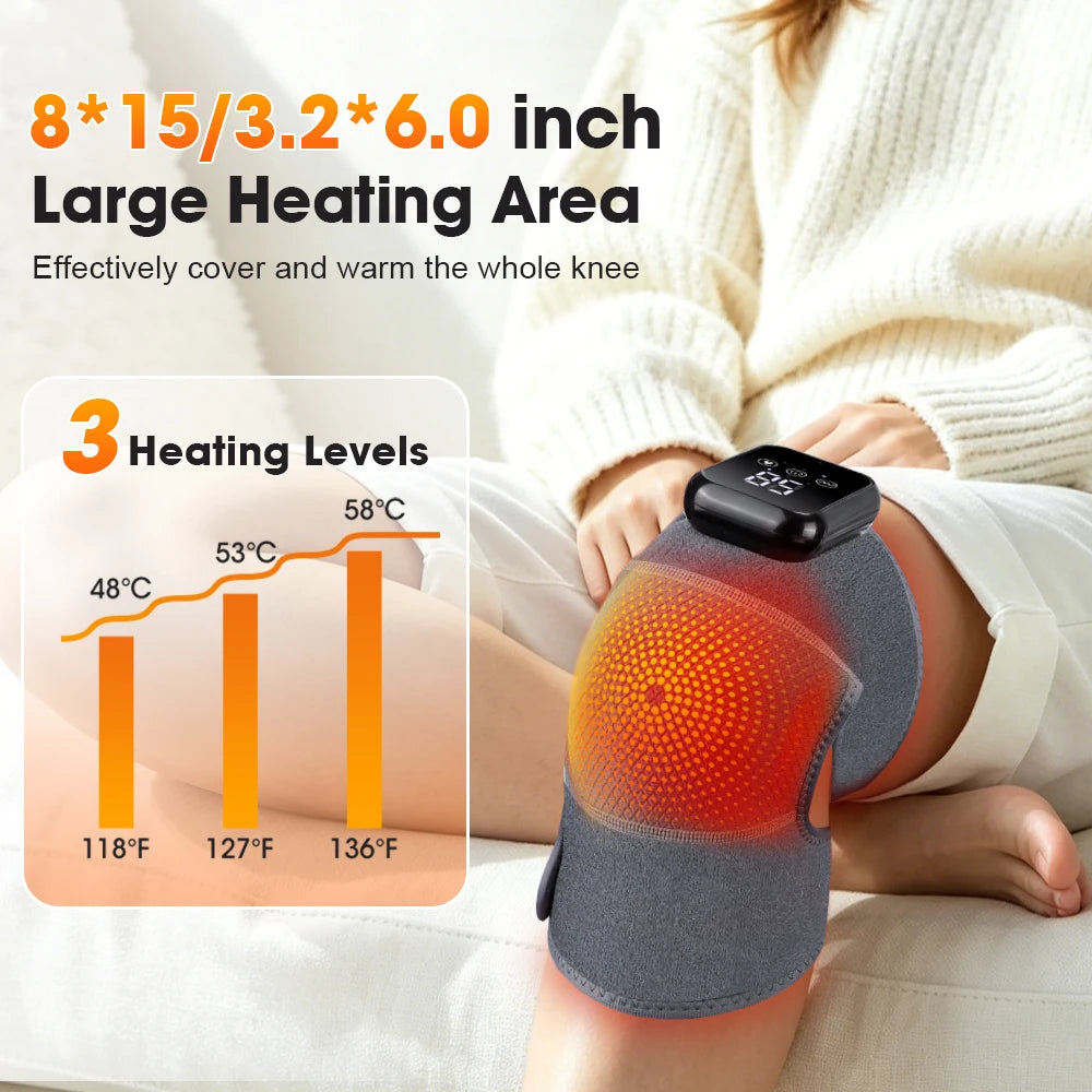 Cordless Heated Knee Massager Vibrating Knee Heating Pad for Knee and Leg Relaxation with Extended Fastener Strap