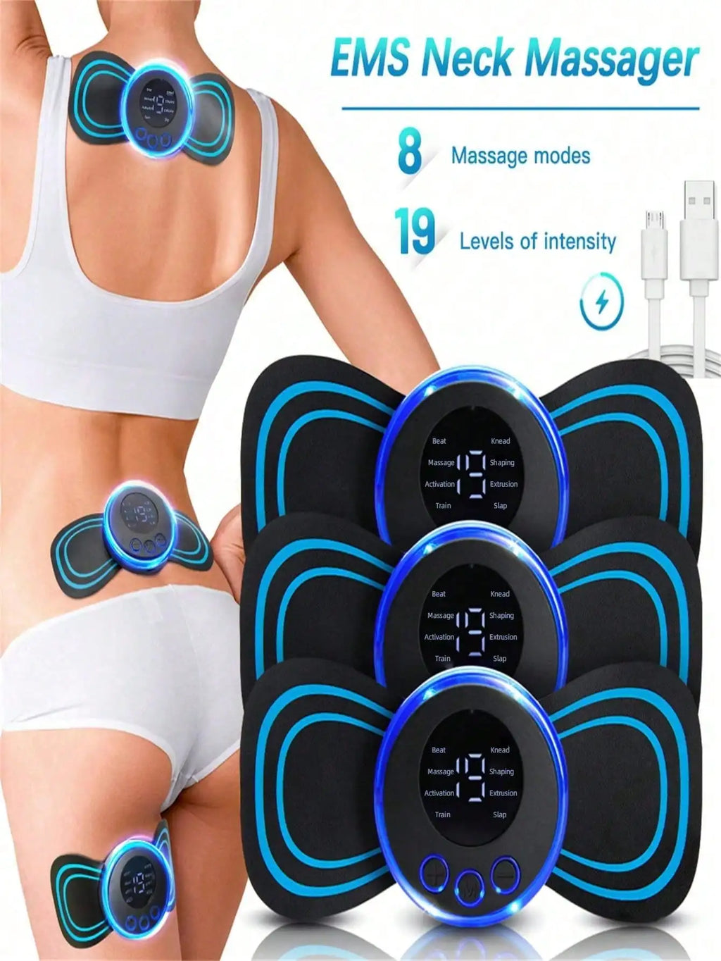LCD Display  Neck Massage Electric Massager Cervical Neck Back Patch 8 Mode Pulse Muscle Stimulator