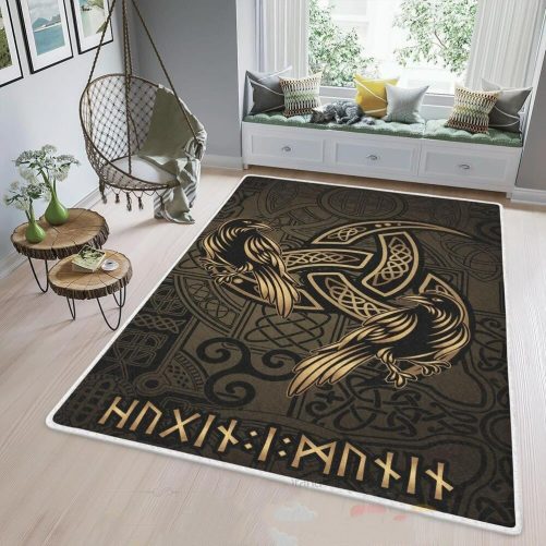 The Triple Horn Of Odin Hugin And Munin Viking Area Rug