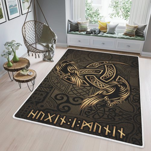 The Triple Horn Of Odin Hugin And Munin Viking Area Rug