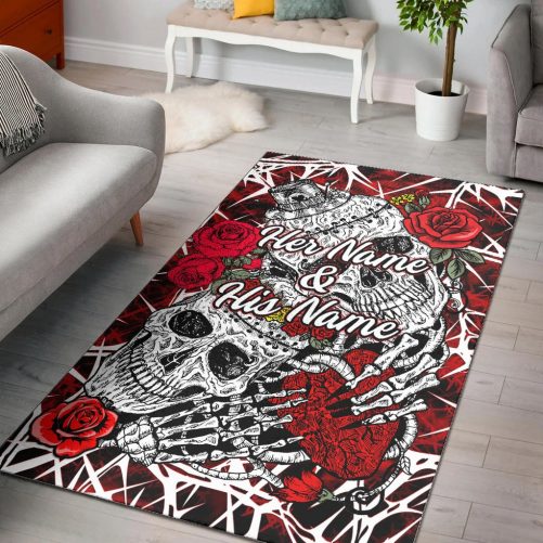 Custom Name Skull Couple Rug Roses