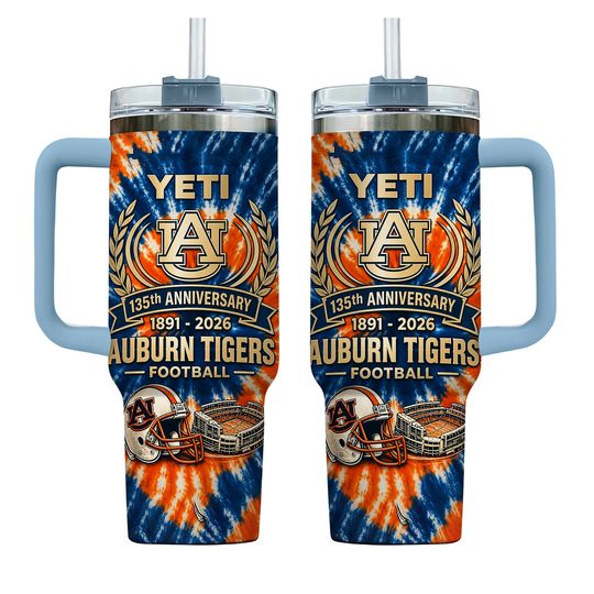 Auburn Tigers 135th Anniversary Football Commemorative AOP 40oz Tumbler