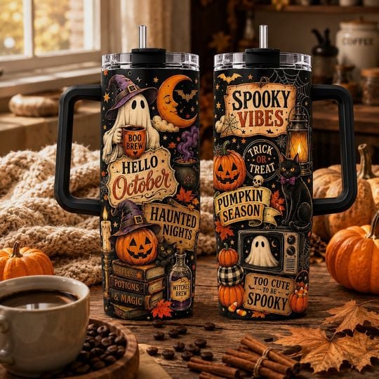 Spooky Ghost Pumpkin Halloween 40oz Tumbler