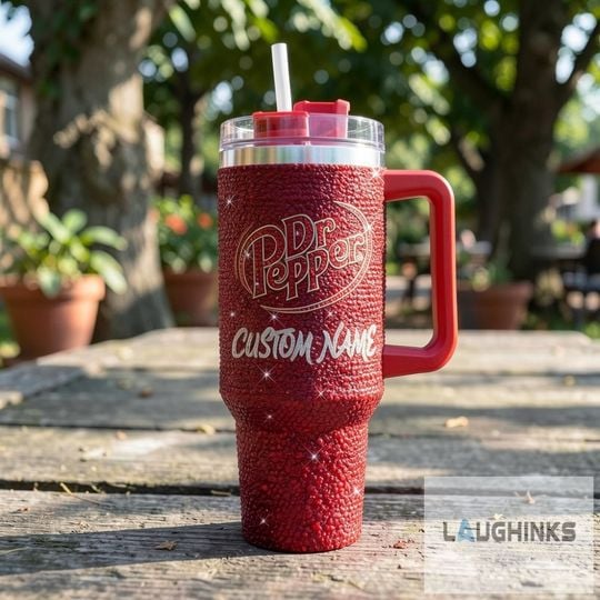 Custom Name Dr Pepper Gliiter Rhinestone 40Oz Tumbler Cup