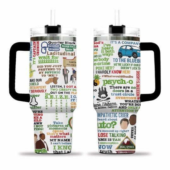 Psych TV Show 40oz Tumbler, Psych-O Quote Cup, Shawn Gus Funny Quote