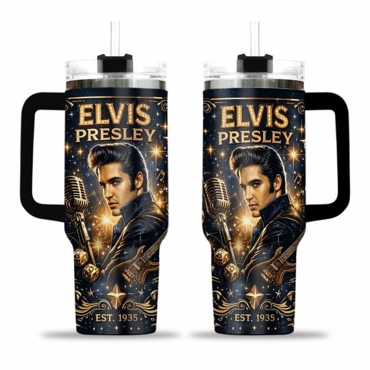 Elvis Presley The King Of Rock And Roll Black Handle Tumbler 40Oz