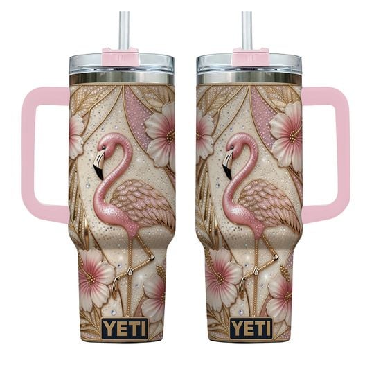 Flamingo Grace In Every Moment Happy Valentina Day AOP Tumbler 40oz