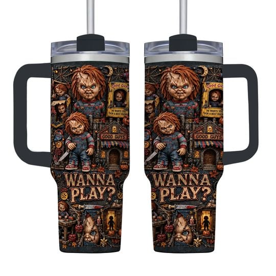 Halloween Chucky Doll 40oz Tumbler With Mascot Charm