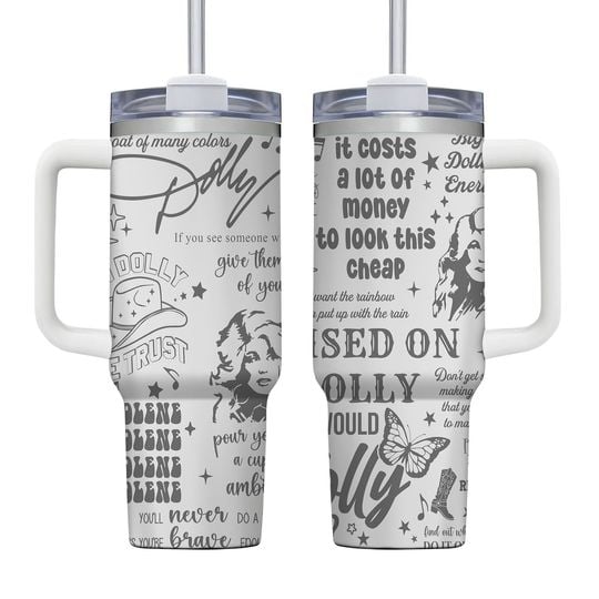 Laser Engraved Dolly 40oz Tumbler with Handle Quencher Custom Double Wall Insulated Tumbler