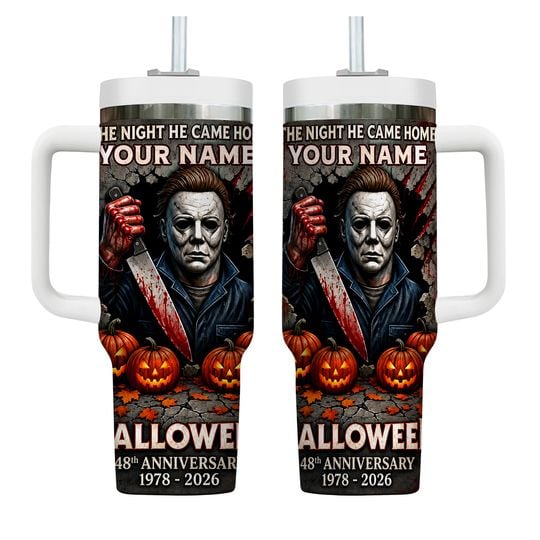 Personalized Halloween Michael Myers 48th Anniversary 40oz Tumbler Gifts For Horror Movie Fans