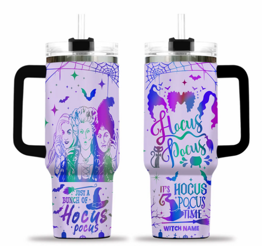 Halloween Witch 40oz Tumbler with Handle, Custom Name Cup, Spooky Fall Gift for Women