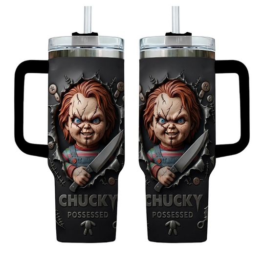 Chucky Possessed Horror Movie Themed 40oz Tumbler With Handle
