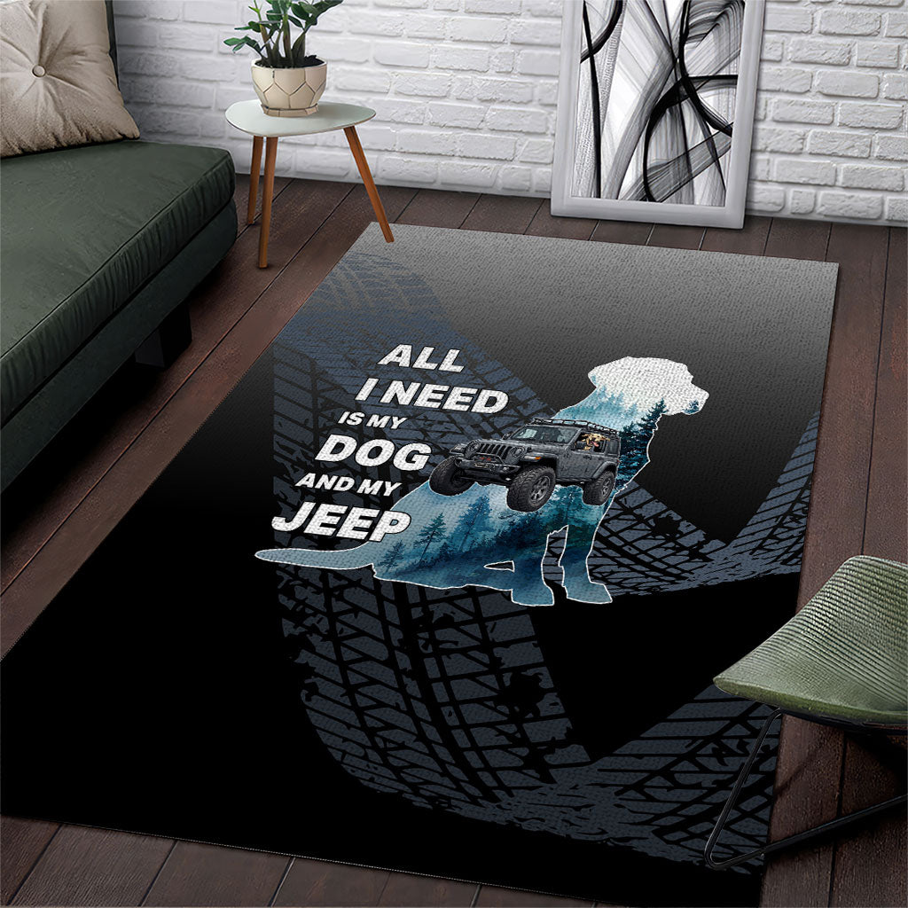 All I Need Is My Dog And My Jeep Area Rug Rugged Off-Road Illustration with Tire Track Texture TN1607261578