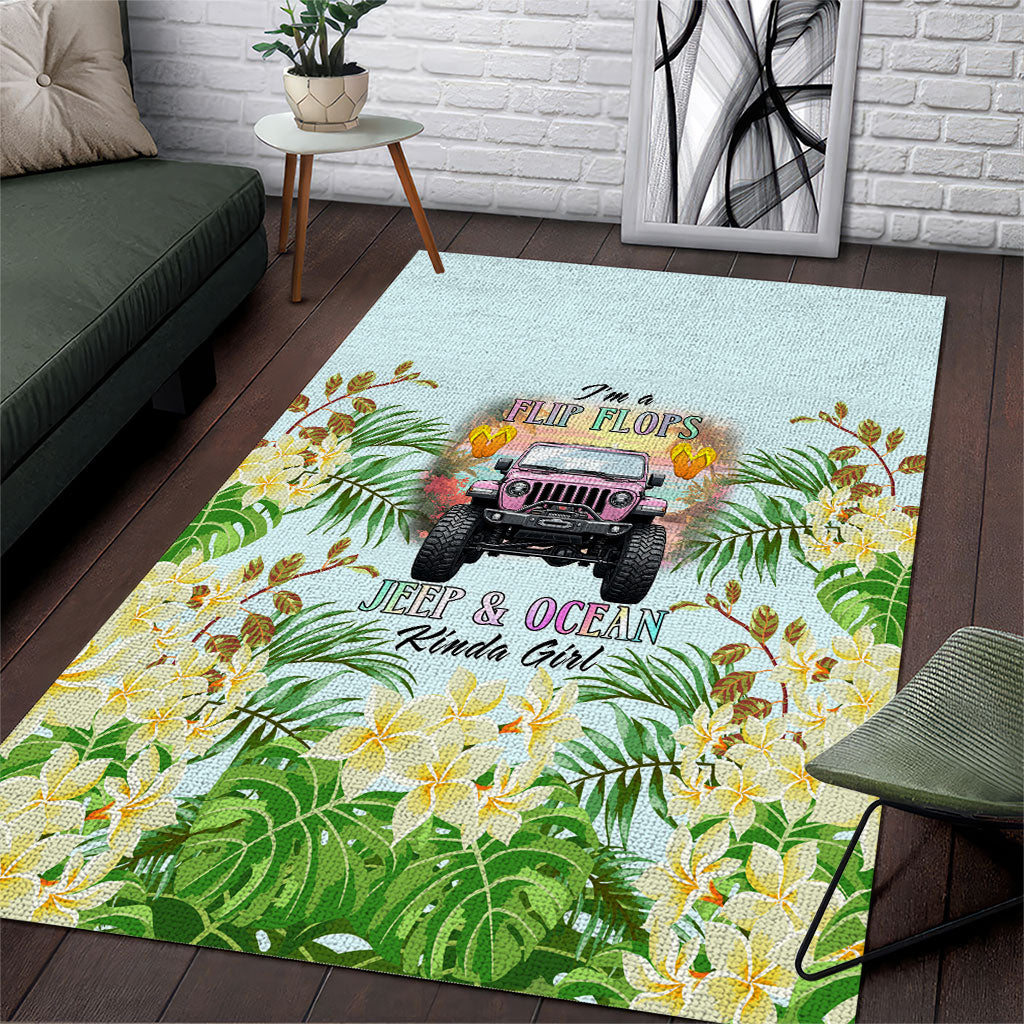 I’m A Flip Flops Jeep & Ocean Kinda Girl Area Rug Tropical Floral Beach Sunset Illustration Style TN1607261576