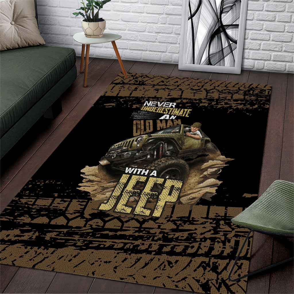 Old Man Jeep Off Road Area Rug Never Underestimate Quote Mud Tire Track Vintage 4x4 Art TN1607261575