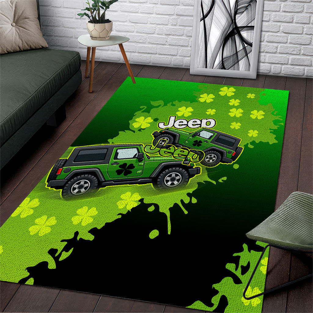 Irish Off-Road Jeep Area Rug Lucky Shamrock Trail Ride Green St Patrick TN1607261568