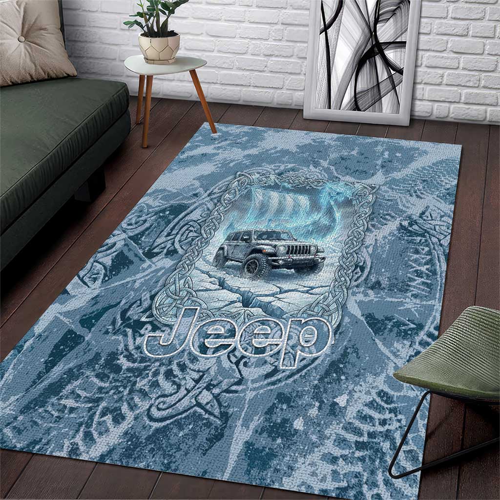 Modern Viking Jeep Area Rug Norse Mythology Ice Art Style TN1607261599