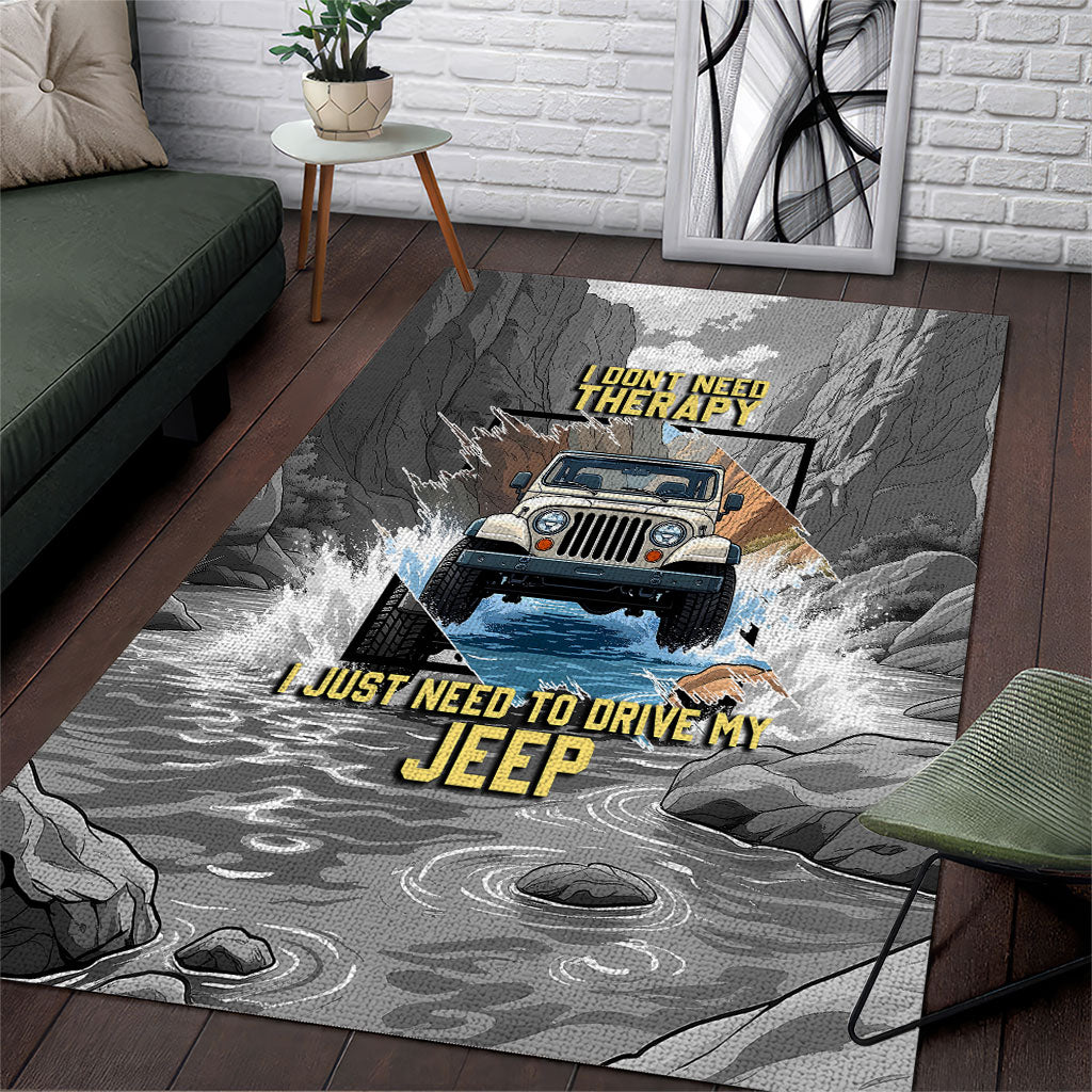 I Don’t Need Therapy I Just Need To Drive My Jeep Area Rug Rugged Mountain River Overlanding Illustration TN1607261565
