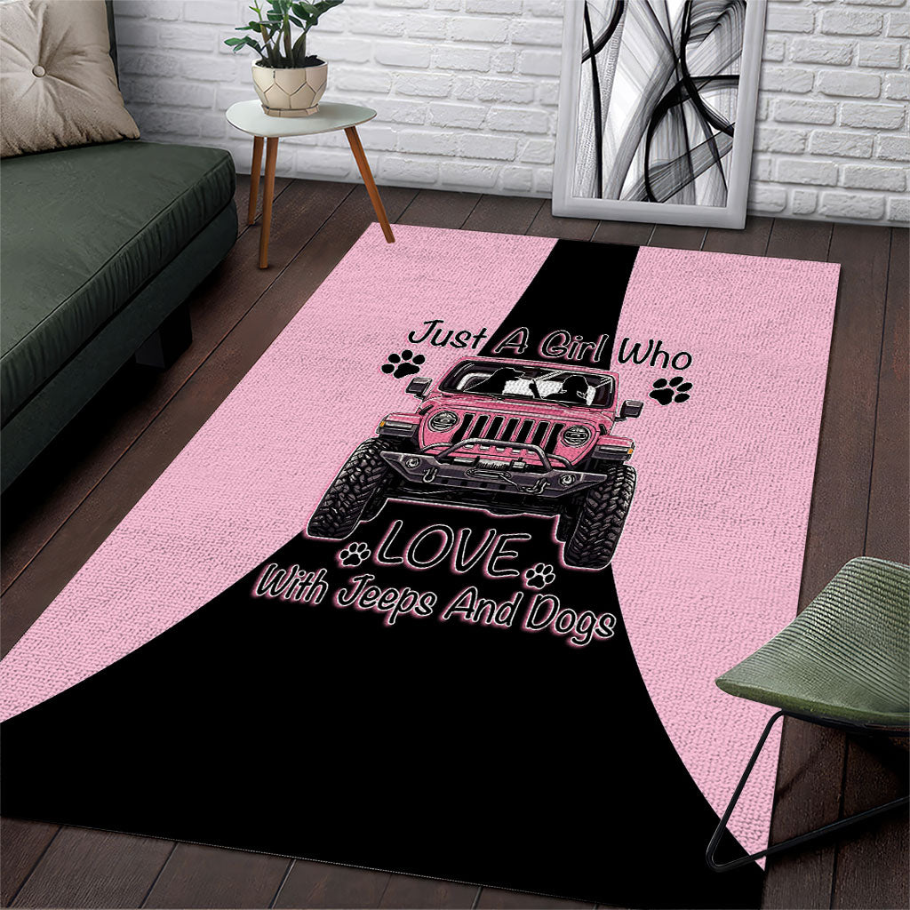 Just A Girl Who Love With Jeeps And Dogs Area Rug Pink Off-Road Illustration with Cute Paw Print Graphic Style TN1607261563