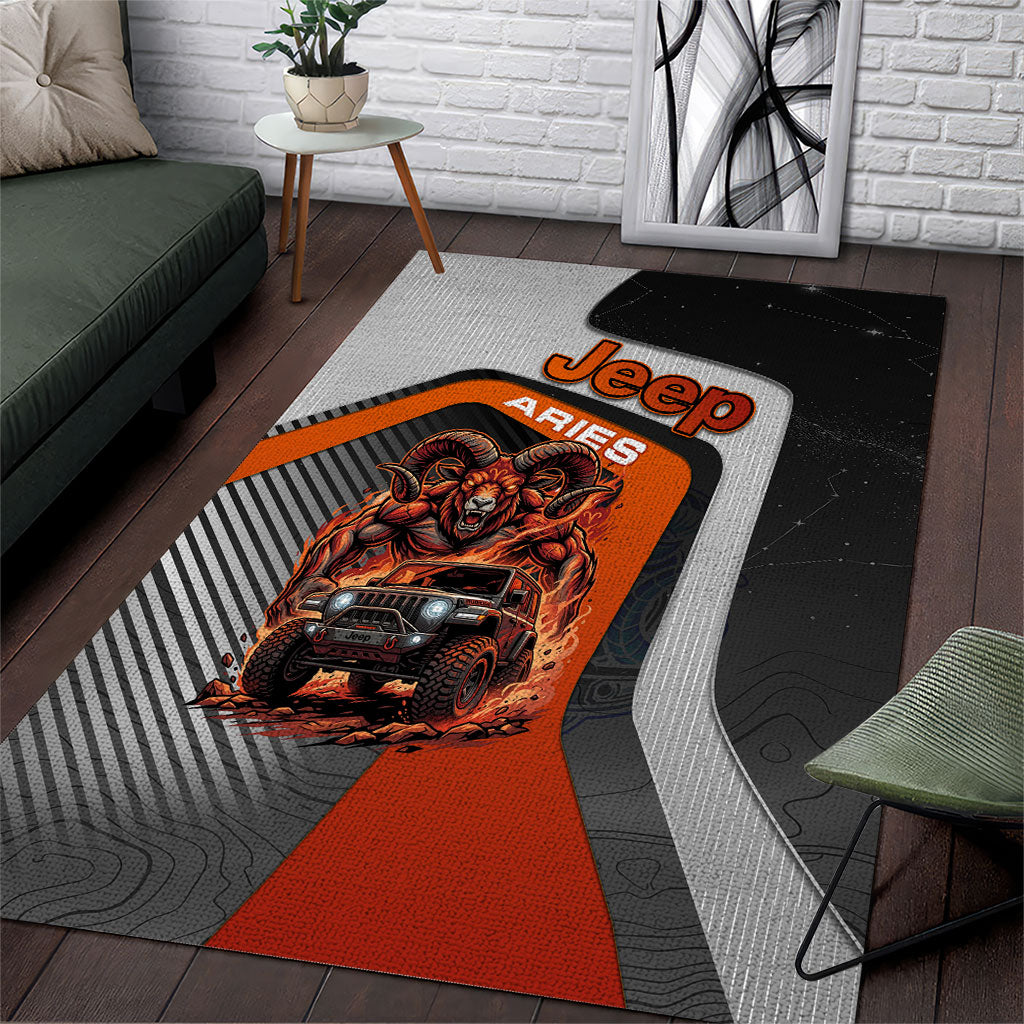 Jeep Aries Zodiac Area Rug Fire Ram Off Road Beast Illustration Bold Flame Style TN1607261561